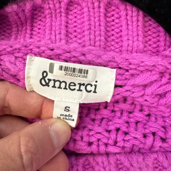 Merci Sweater Hot Pink Cable Knit Fringe Sweater – Size Small - Picture 5 of 6